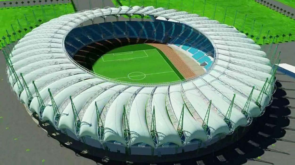 Aerial view of Al-Menaa Olympic Stadium