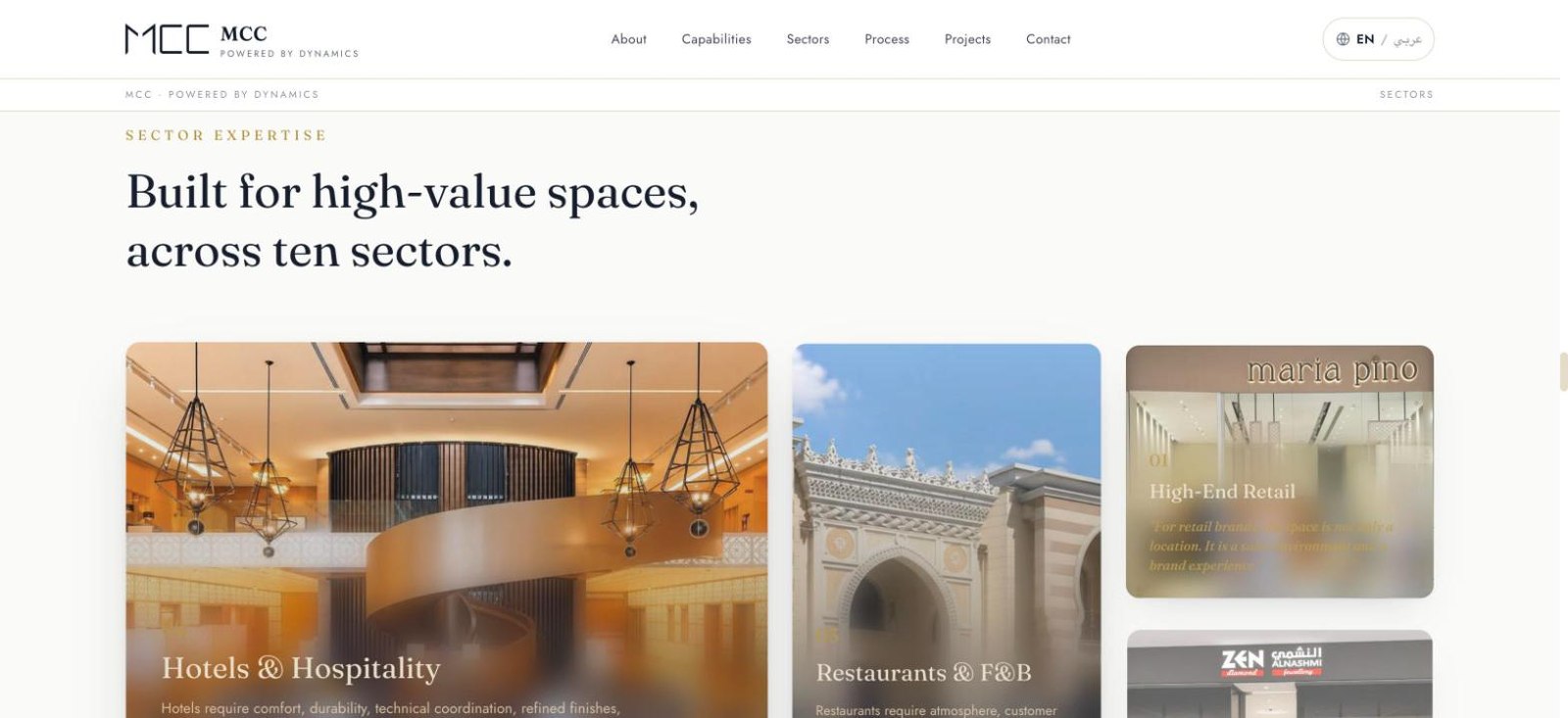 Atelier concept — bento sector grid detail